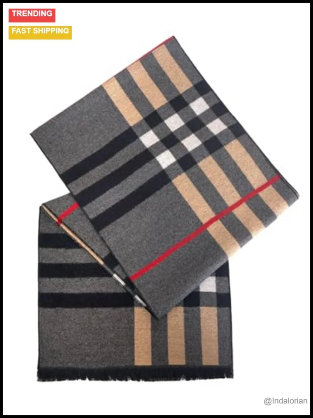 Men's Winter Warm Scarf Cashmere Feel Plaid Long Scarf Tassels Classic Design